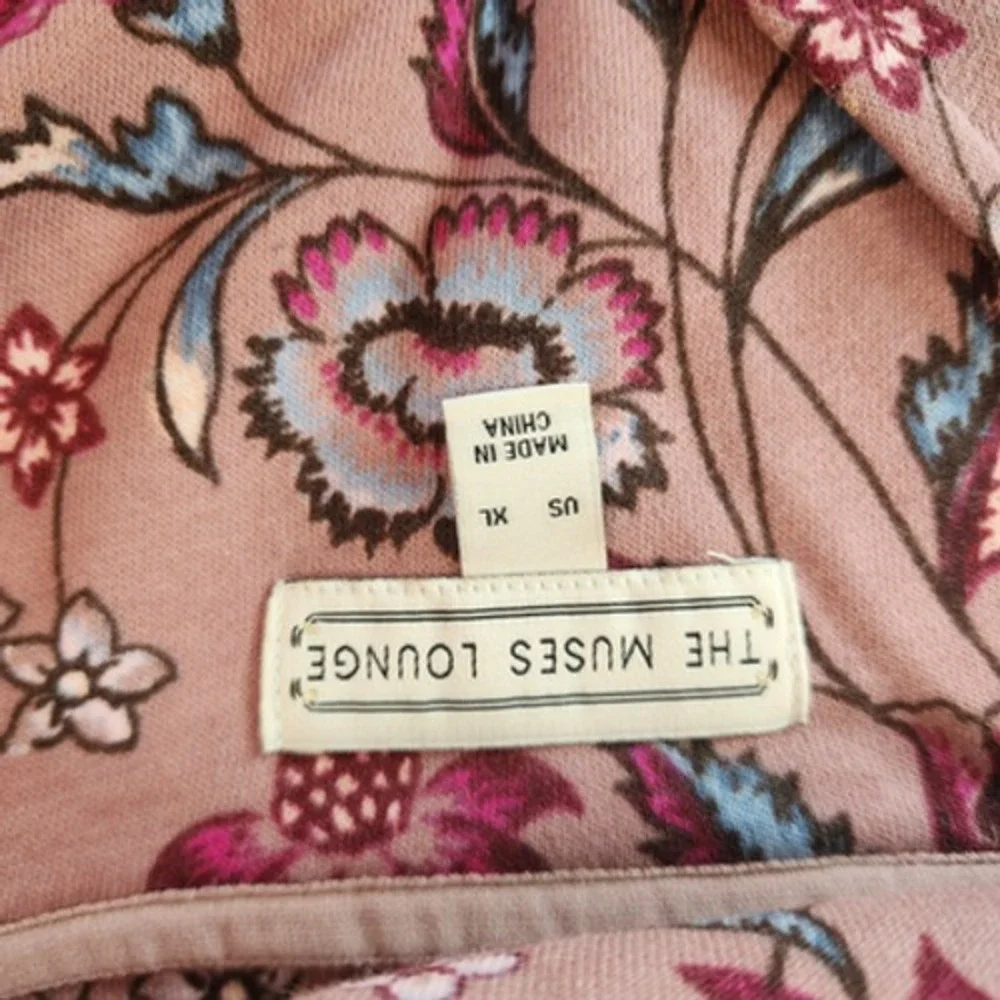 The Muses Lounge‎ French Terry Zip-Front Full Zip Jacket Mauve Floral X-Large